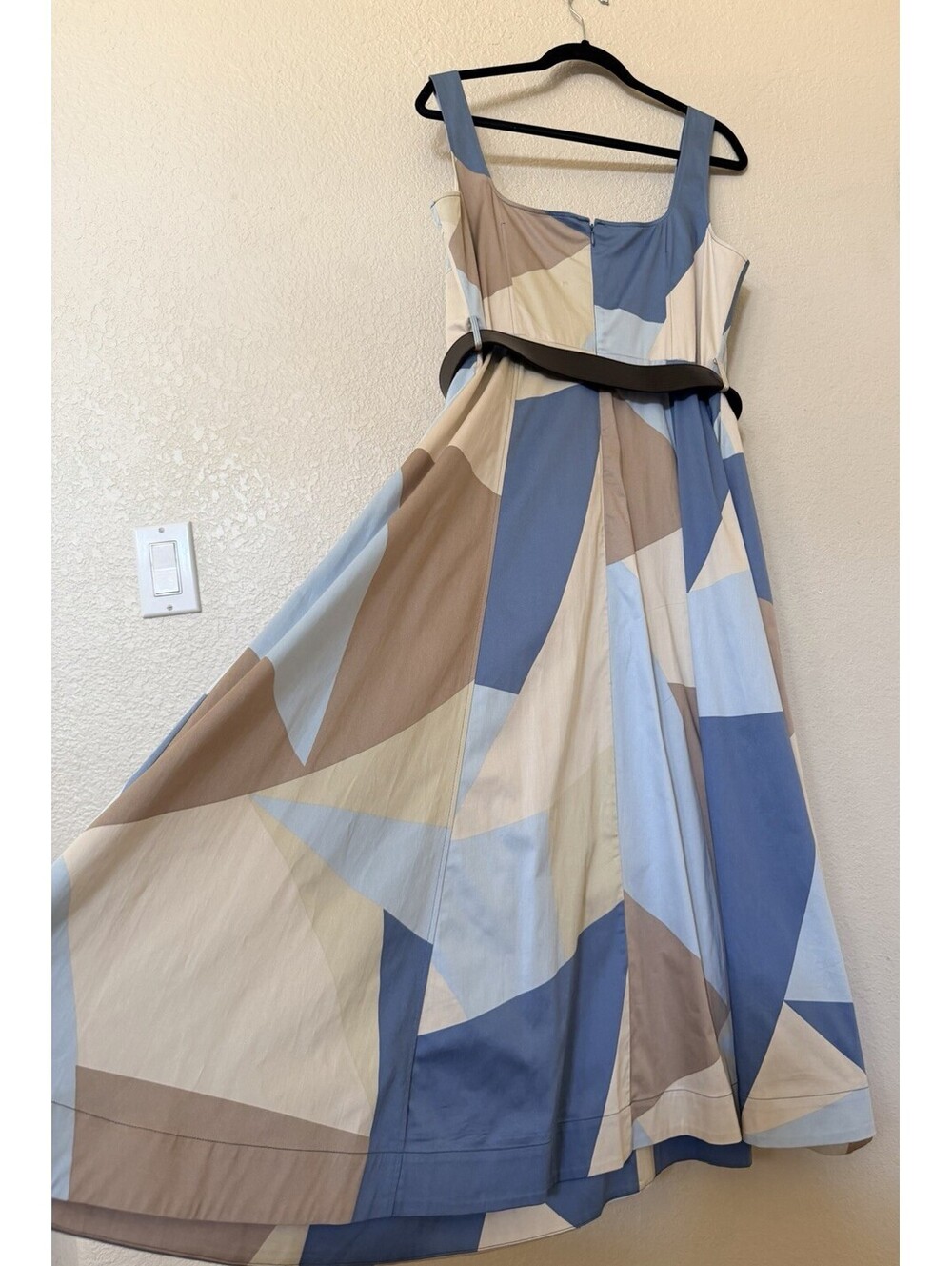 New Donna Karan Abstract Pleated Sleeveless Belted Cotton Dress Sz 14 $189 - Picture 10 of 11
